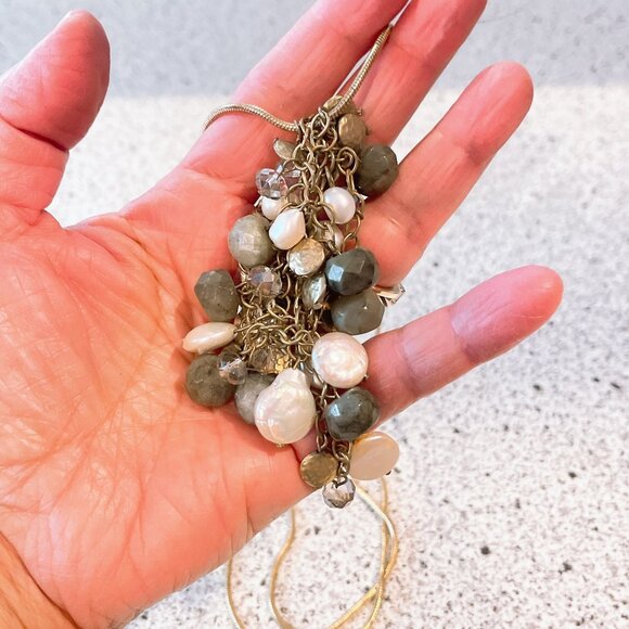 J Jill Gold Chain With Dangle Beaded Pearl Cluster Pendant Long - Picture 5 of 6